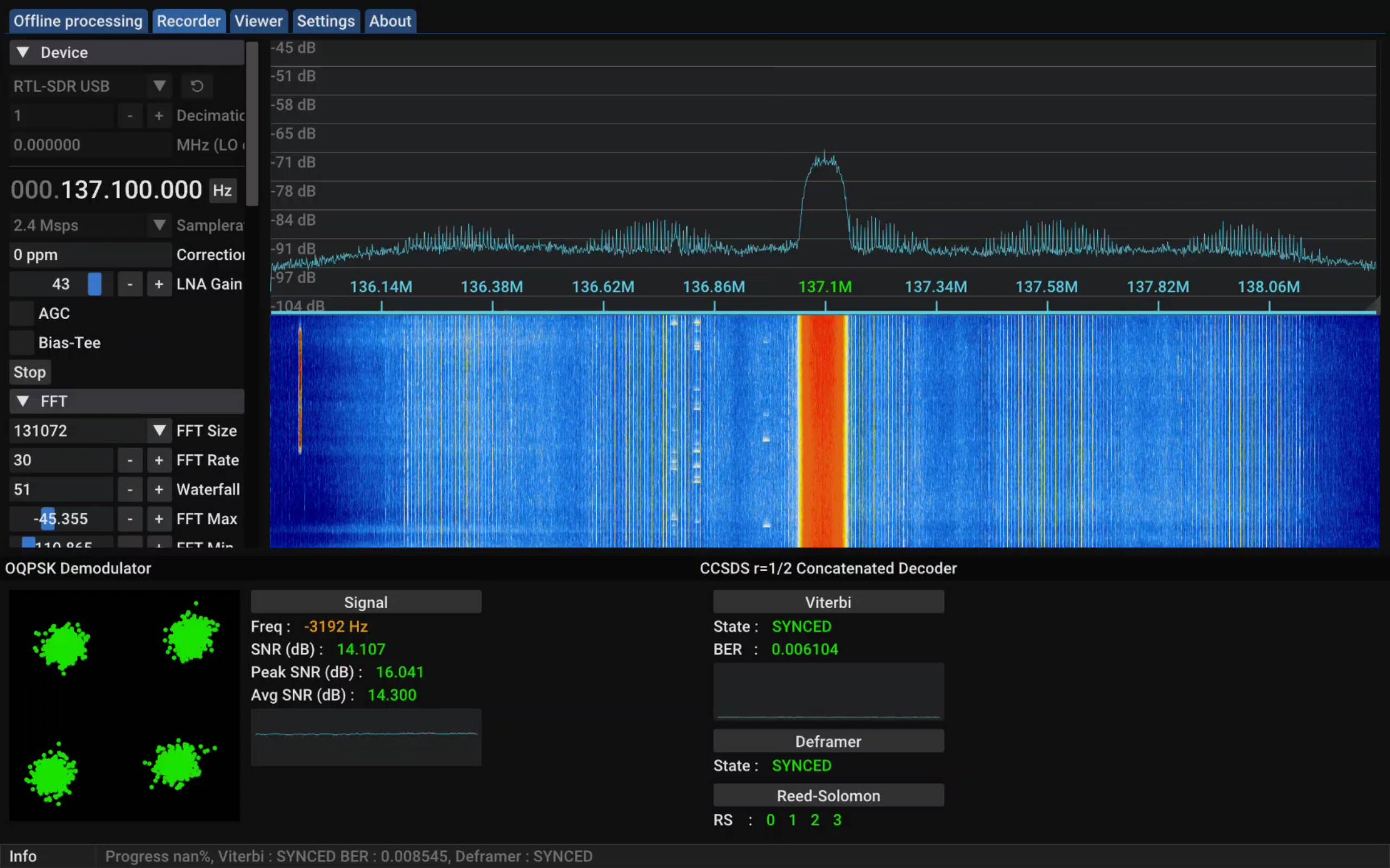 SatDump screenshot mid LRPT pass