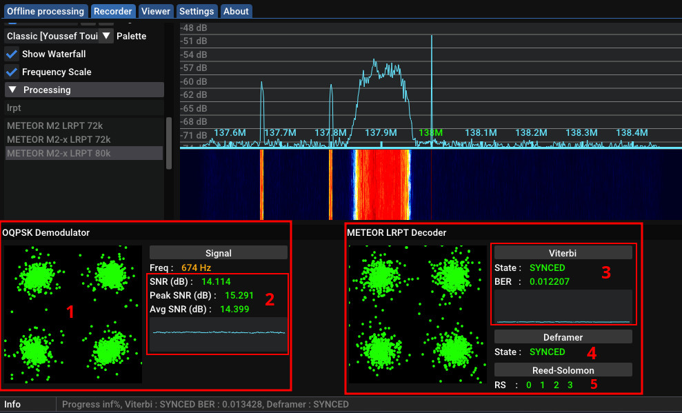 Screenshot of SatDump with the LRPT pipeline