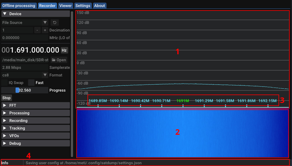 Screenshot of the SatDump UI