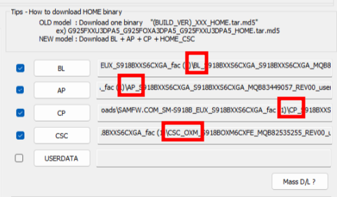 Image showing the above loaded into Odin