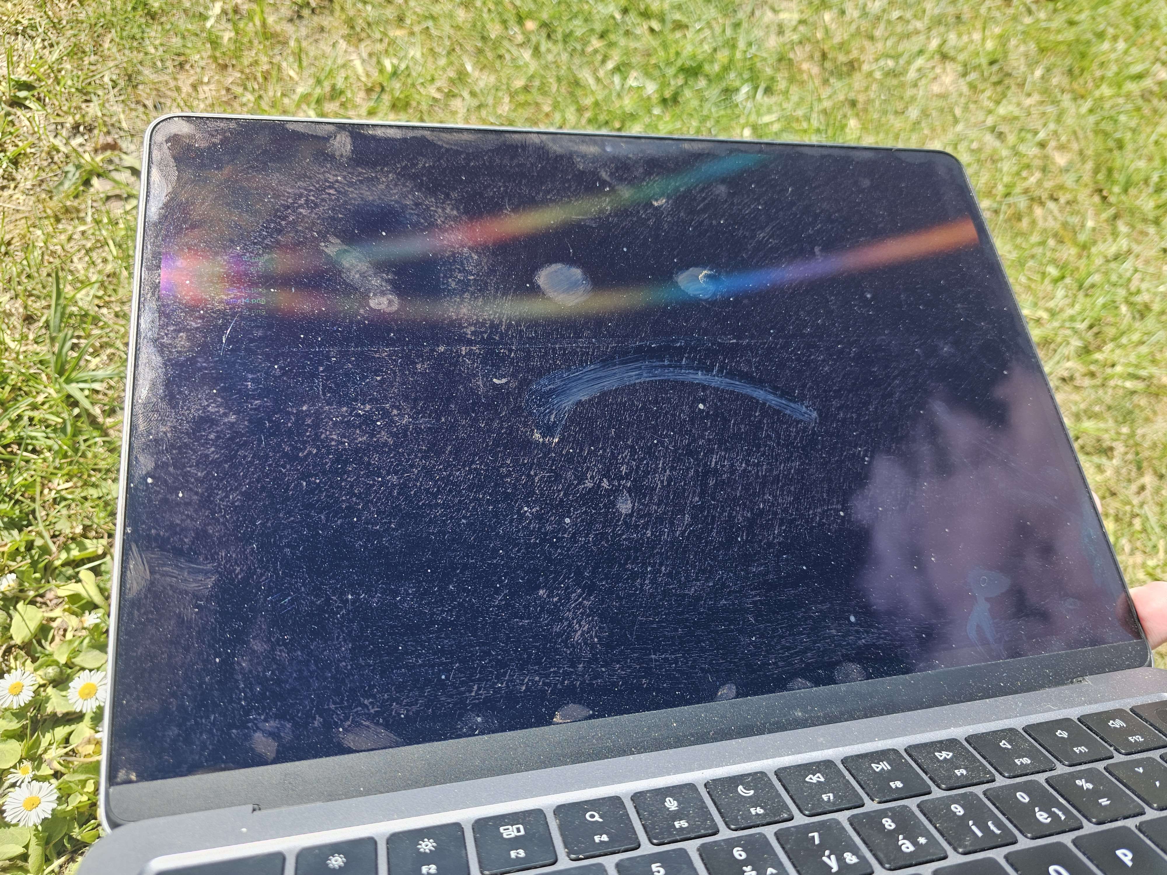 A picture of a nasty looking MacBook screen